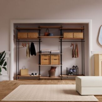 Otevřená šatní skříň v industriálním designu DECO s příslušenstvím, 185x235x35 cm, černá - Hover