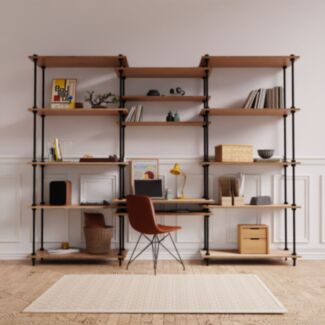 Regál s psacím stolem DECO s 15 policemi, 185x235x35/52,5 cm - Hover