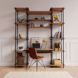 Regál s psacím stolem DECO s 15 policemi, 185x151x35/52,5 cm - Hover