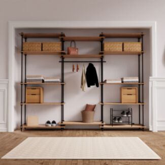 Otevřená šatní skříň v industriálním designu DECO s 13 policemi, 185x235x35 cm - Hover