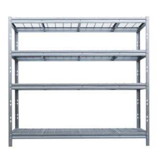 Kovový regál BULLRACK RIVET, 200x210x60 cm, 4x síťovaná drátěná police, 600 kg na polici, zinek