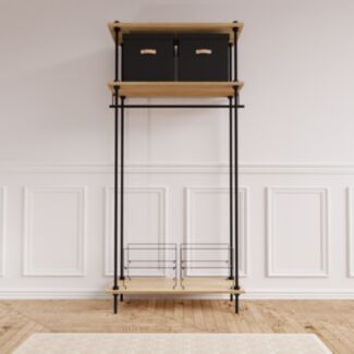 Otevřená šatní skříň v industriálním designu DECO s příslušenstvím, 185x85x35 cm