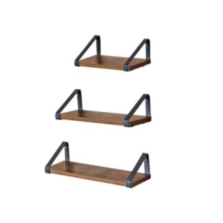 Nástěnné regály, industriální design, sada 3 ks, vintage hnědá-černá, 10x30-35-40x12 cm