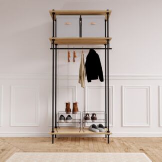 Otevřená šatní skříň v industriálním designu DECO s příslušenstvím, 185x85x35 cm, šedá - Hover