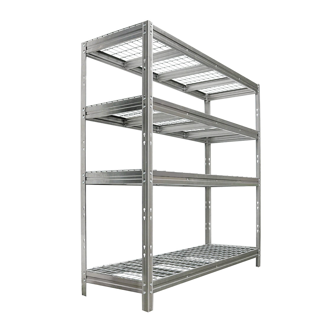 Kovový regál BULLRACK RIVET, 200x180x60 cm, 4x síťovaná drátěná police, 600 kg na polici, zinek