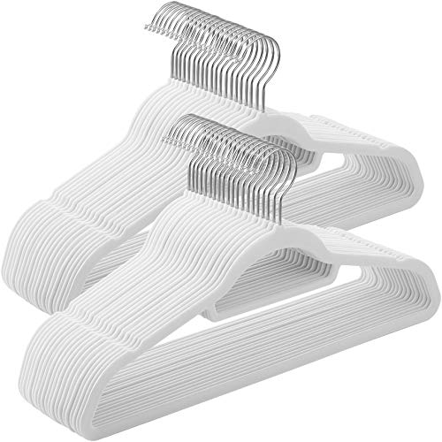 Protiskluzová sametová ramínka, 50 kusů x 23,5x45x0,6 cm, bílá