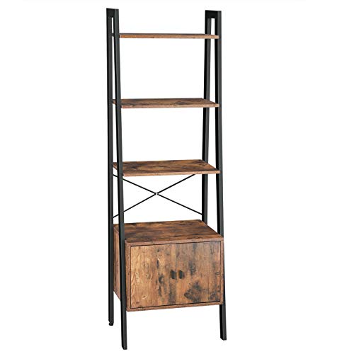 Stojící regál v industriálním designu, 4 police, 1 skříňka, 173x56x34 cm