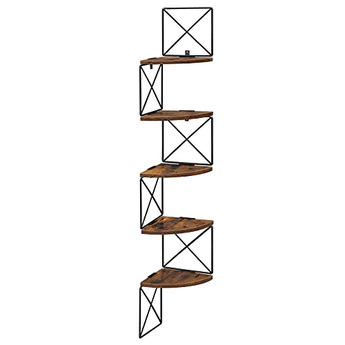 Rohový regál se zubatým designem, nástěnná montáž, vintage hnědá-černá, 127,5x20x20 cm